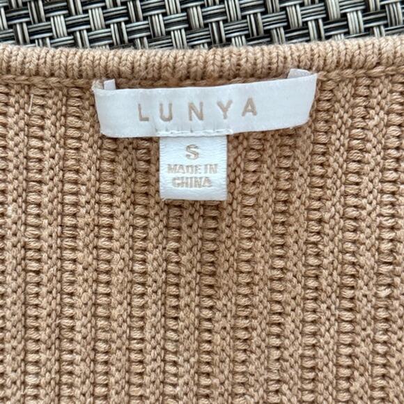 LUNYA Prima Organic Cozy Cotton Silk REVERSIBLE V-neck Pullover Sweater Beige S - Picture 4 of 6